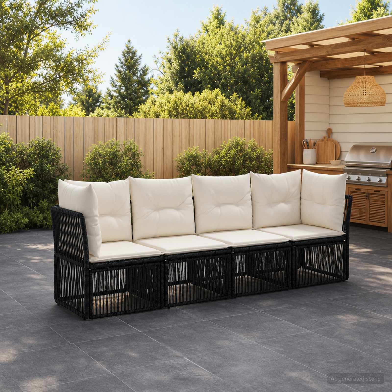 Tuinbankenset 4 pcs Zwart poly rattan is nu te koop bij PeponiXL, paradijselijk wonen!