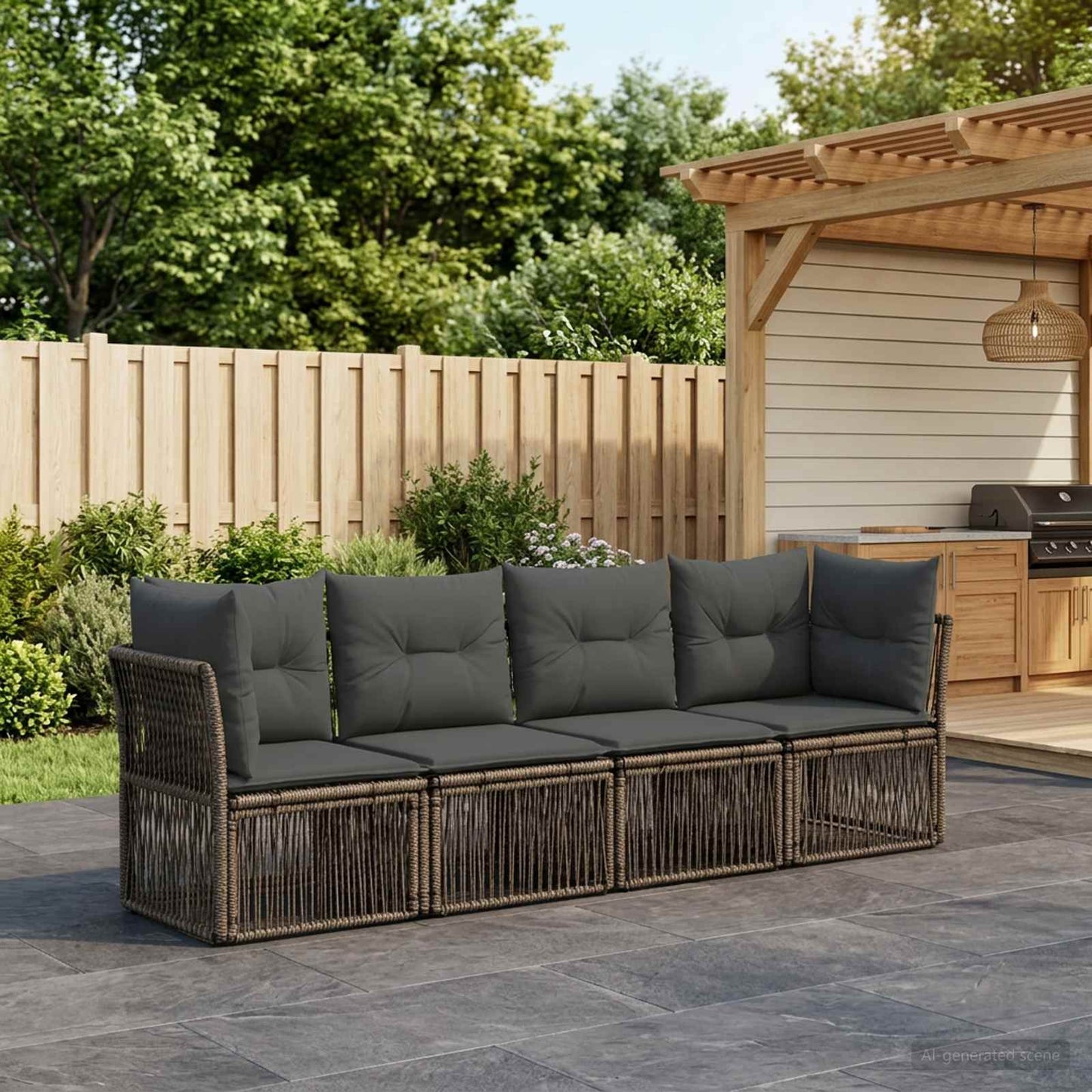 Tuinbankenset 4 pcs Grijs poly rattan is nu te koop bij PeponiXL, paradijselijk wonen!