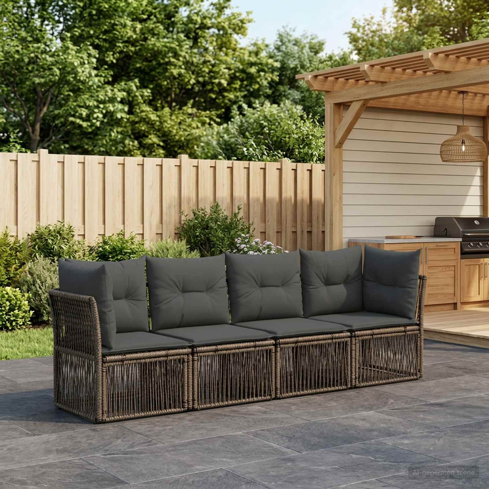Tuinbankenset 4 pcs Grijs poly rattan is nu te koop bij PeponiXL, paradijselijk wonen!