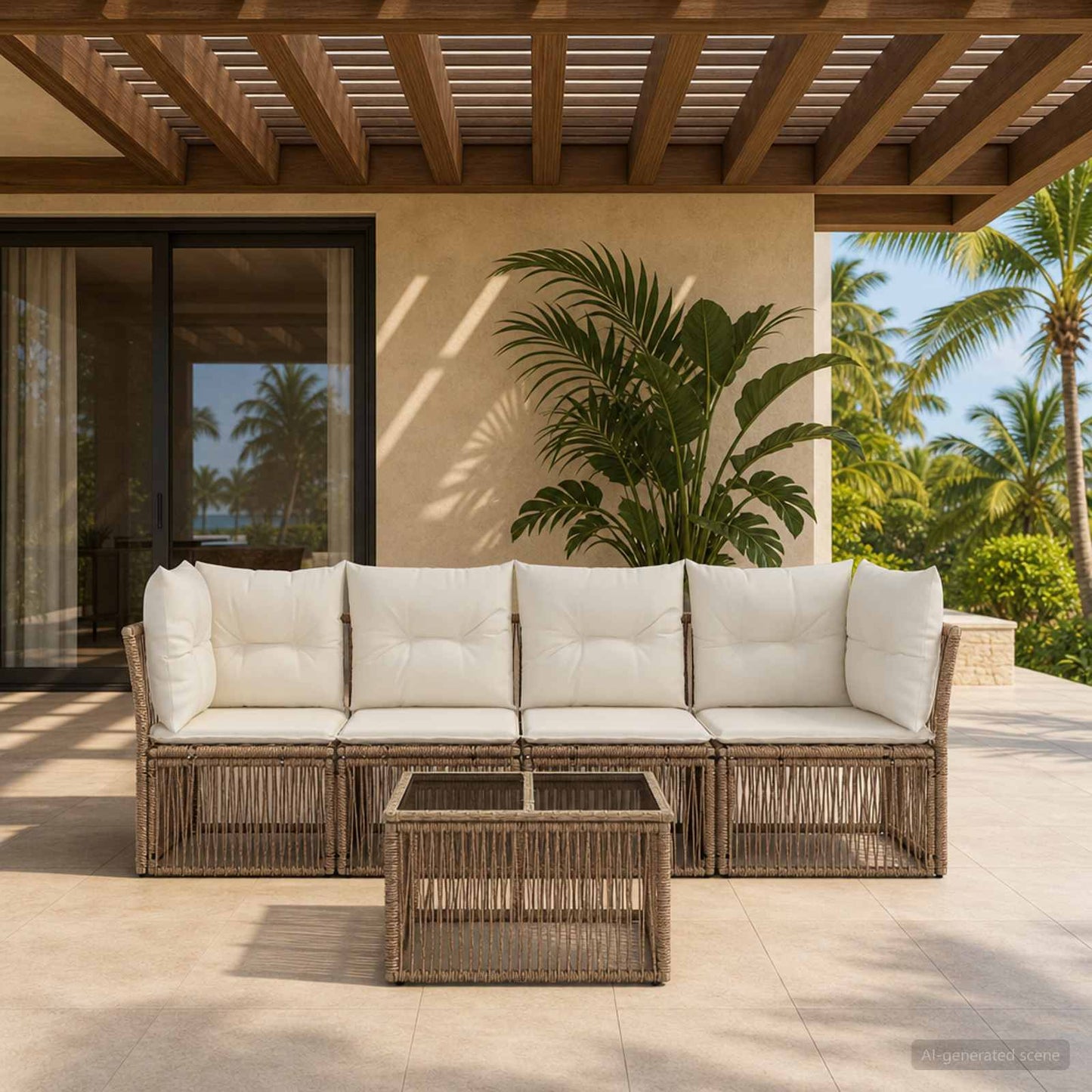 Tuinbankenset 5 pcs Beige poly rattan is nu te koop bij PeponiXL, paradijselijk wonen!