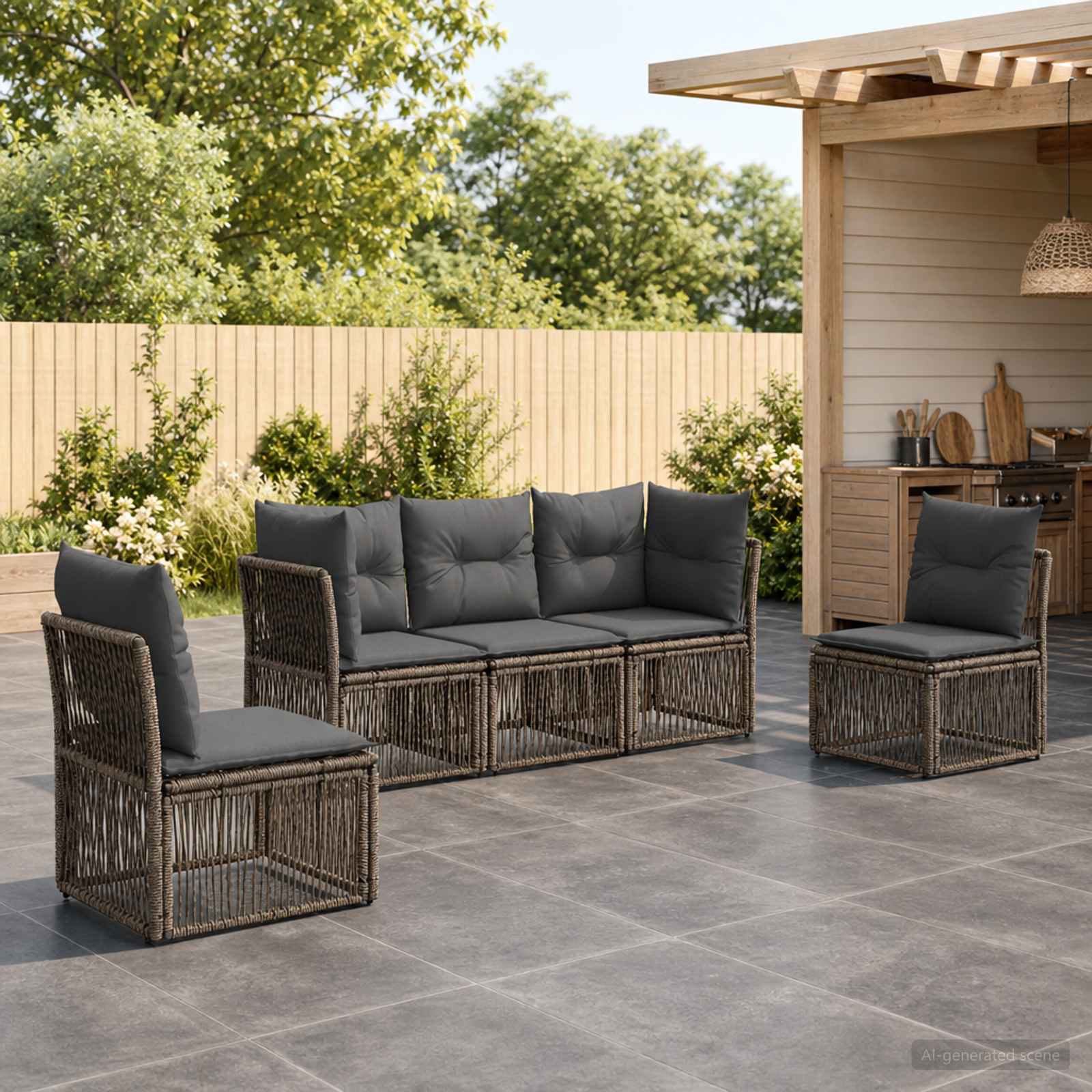 Tuinbankenset 5 pcs Grijs poly rattan is nu te koop bij PeponiXL, paradijselijk wonen!