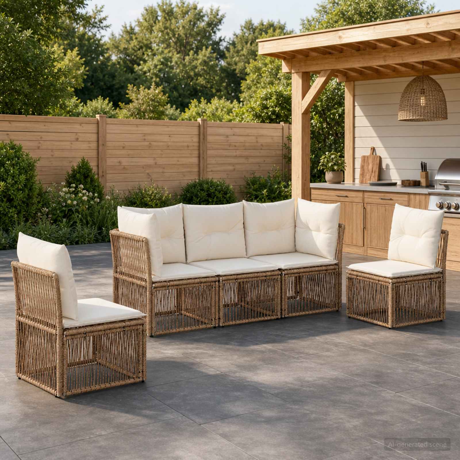 Tuinbankenset 5 pcs Beige poly rattan is nu te koop bij PeponiXL, paradijselijk wonen!