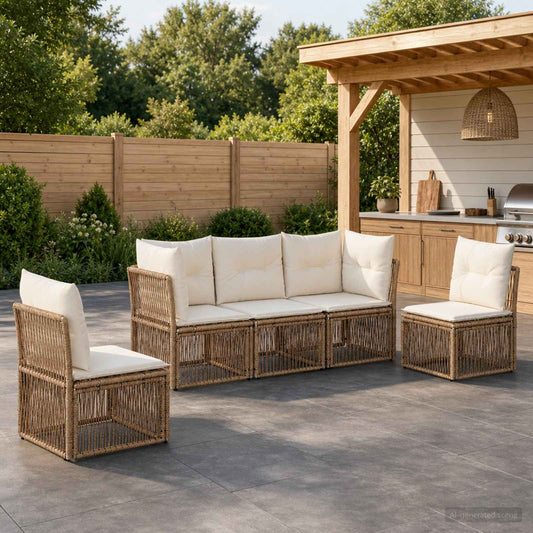 Tuinbankenset 5 pcs Beige poly rattan is nu te koop bij PeponiXL, paradijselijk wonen!