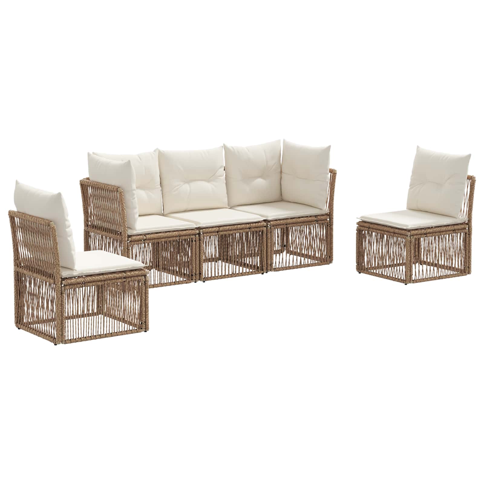 Tuinbankenset 5 pcs Beige poly rattan is nu te koop bij PeponiXL, paradijselijk wonen!