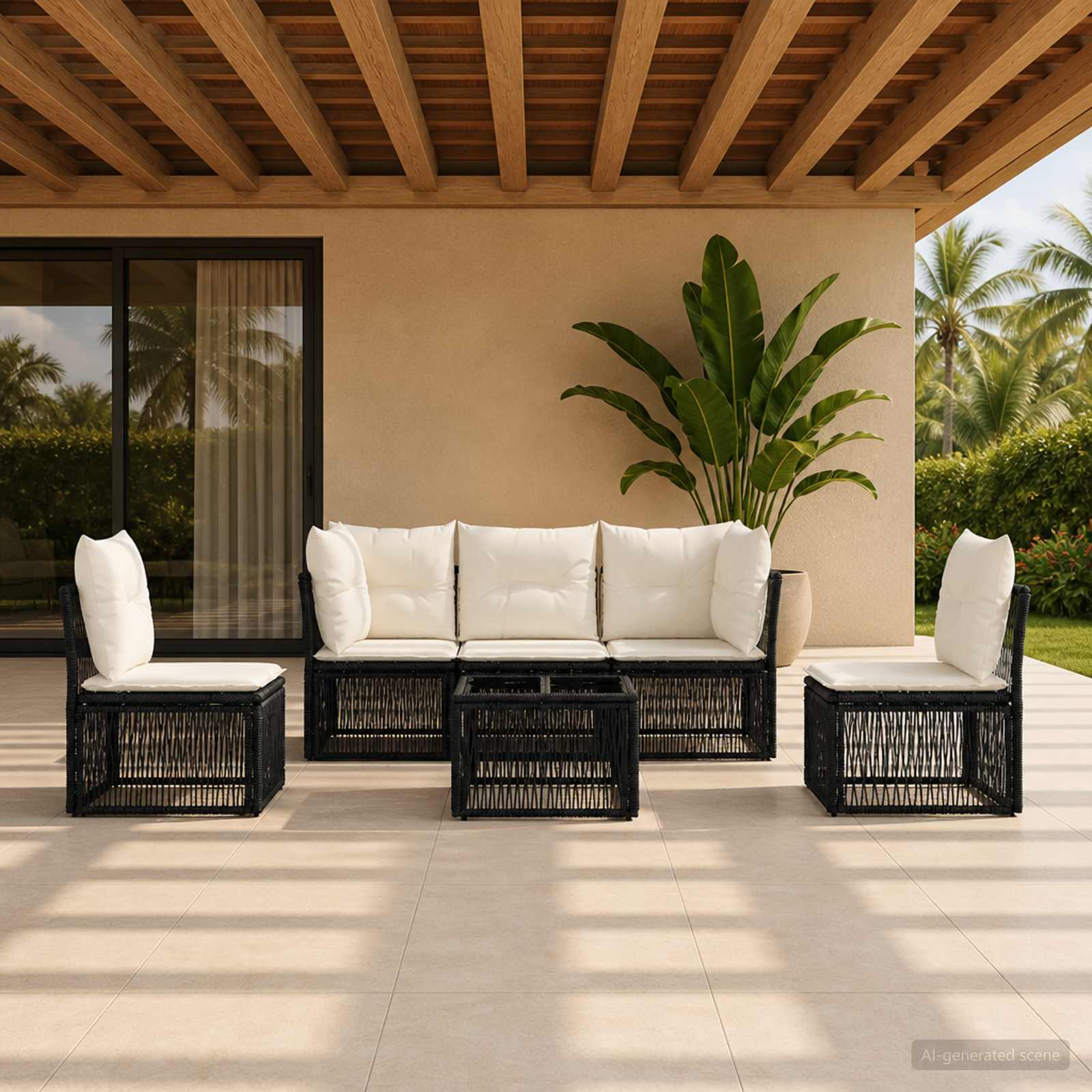 Tuinbankenset 6 pcs Zwart poly rattan is nu te koop bij PeponiXL, paradijselijk wonen!