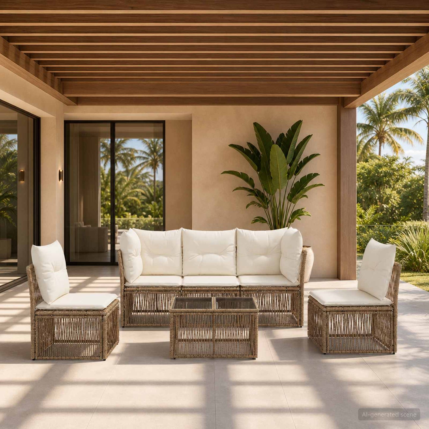 Tuinbankenset 6 pcs Beige poly rattan is nu te koop bij PeponiXL, paradijselijk wonen!