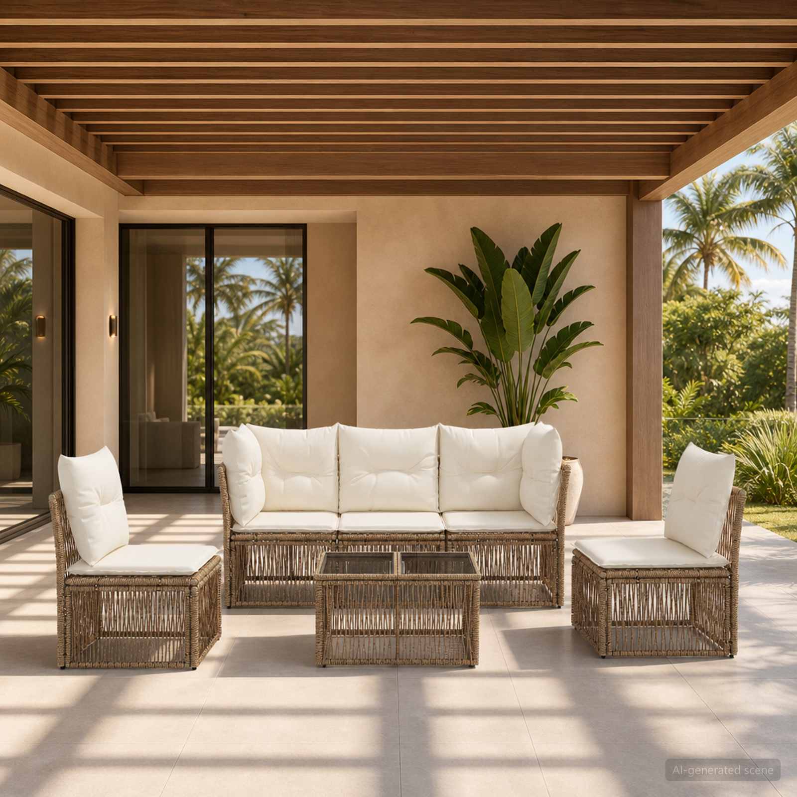 Tuinbankenset 6 pcs Beige poly rattan is nu te koop bij PeponiXL, paradijselijk wonen!
