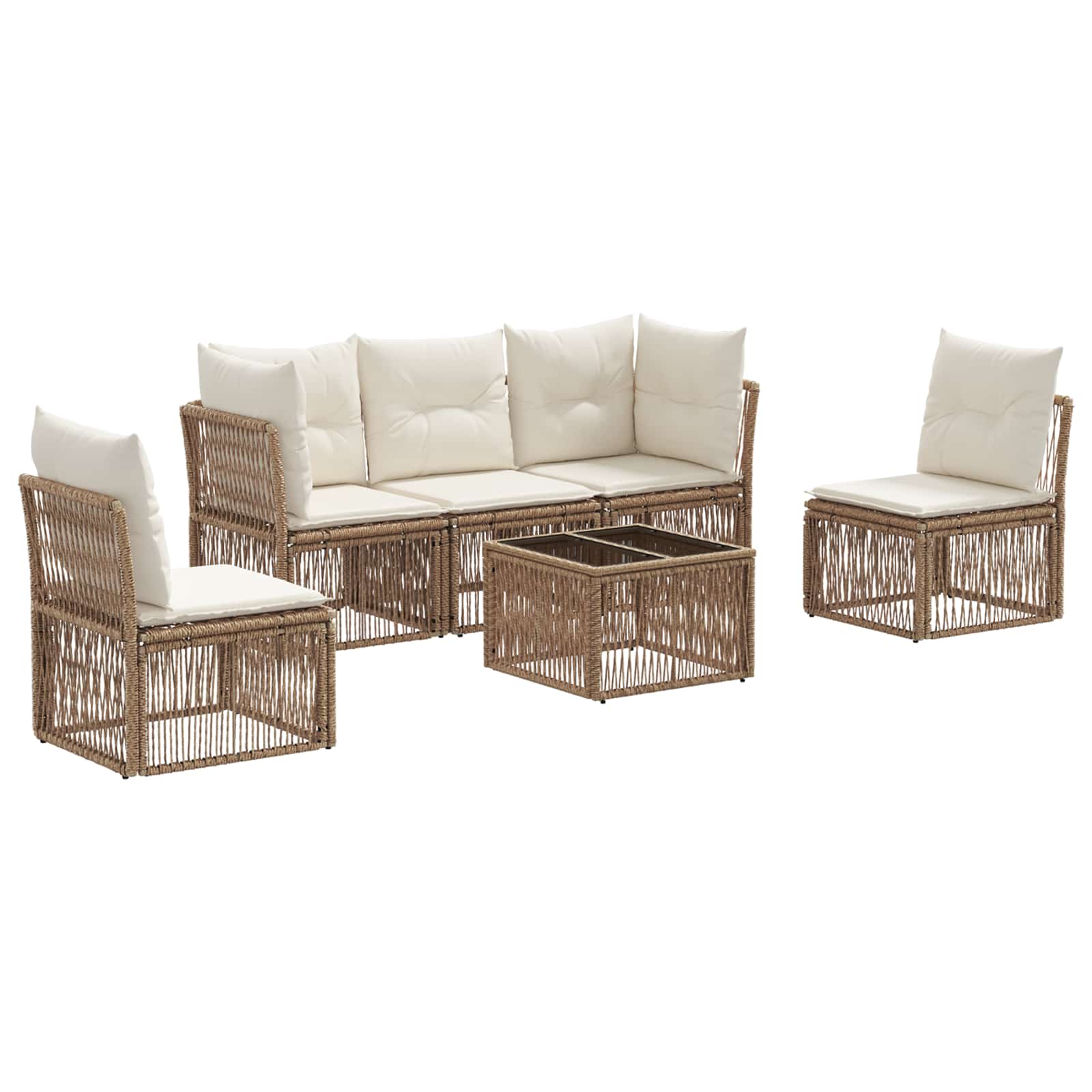 Tuinbankenset 6 pcs Beige poly rattan is nu te koop bij PeponiXL, paradijselijk wonen!