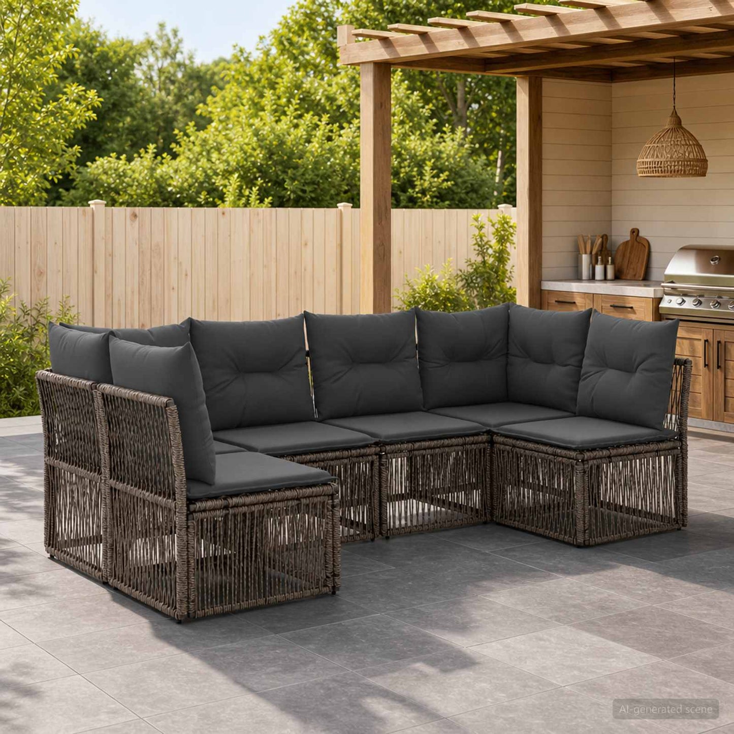 Tuinbankenset 6 pcs Grijs poly rattan is nu te koop bij PeponiXL, paradijselijk wonen!