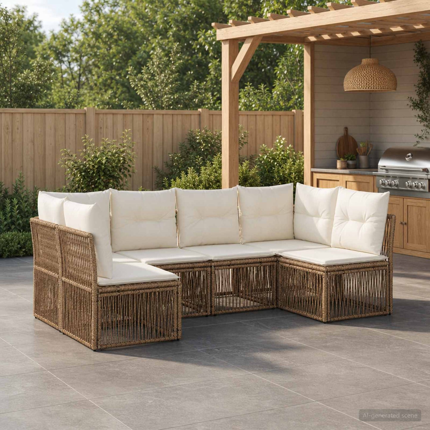 Tuinbankenset 6 pcs Beige poly rattan is nu te koop bij PeponiXL, paradijselijk wonen!