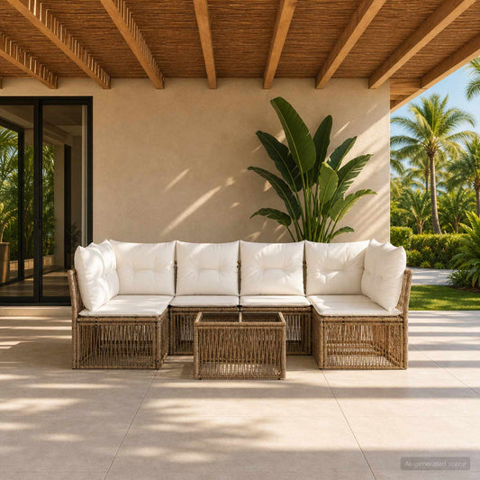 Tuinbankenset 7 pcs Beige poly rattan is nu te koop bij PeponiXL, paradijselijk wonen!