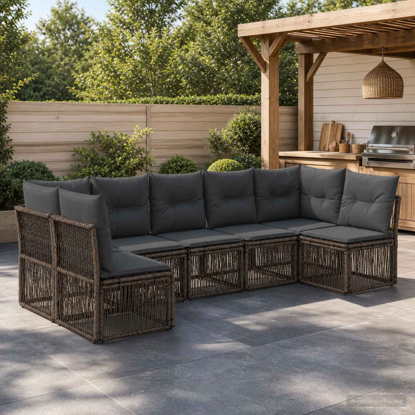 Tuinbankenset 7 pcs Grijs poly rattan is nu te koop bij PeponiXL, paradijselijk wonen!