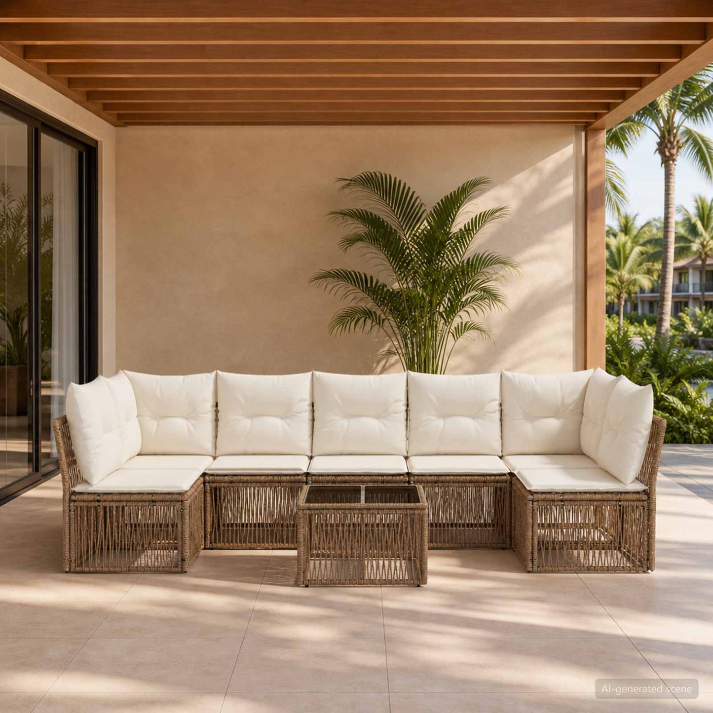 Tuinbankenset 8 pcs Beige poly rattan is nu te koop bij PeponiXL, paradijselijk wonen!