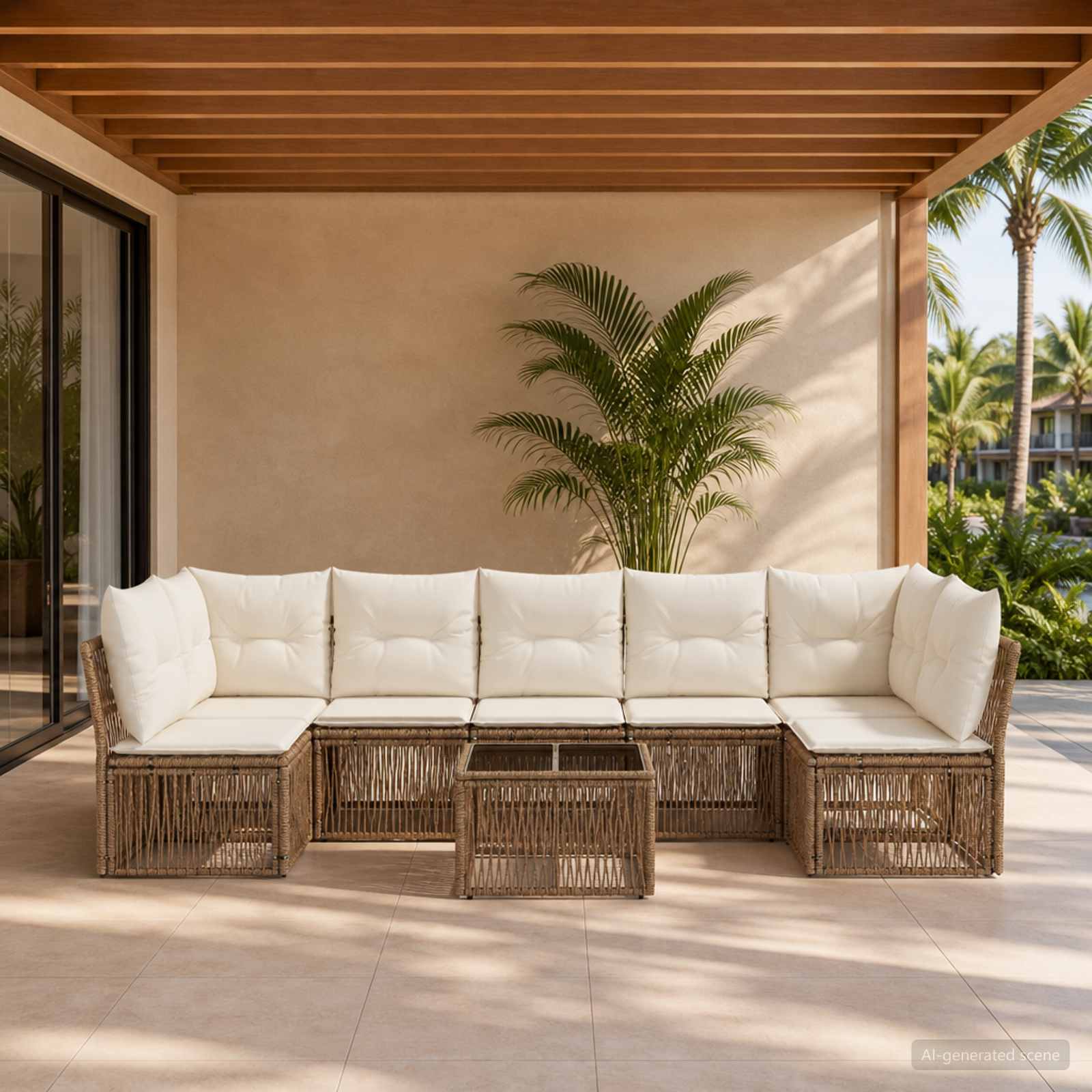 Tuinbankenset 8 pcs Beige poly rattan is nu te koop bij PeponiXL, paradijselijk wonen!