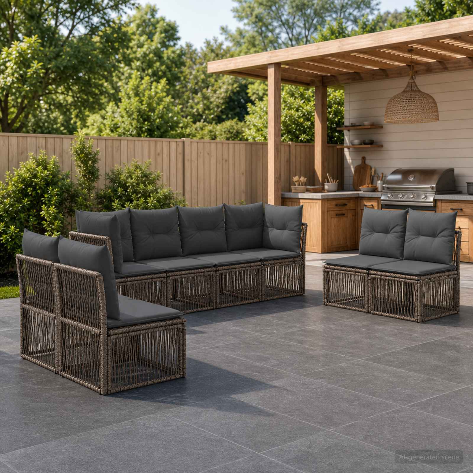 Tuinbankenset 8 pcs Grijs poly rattan is nu te koop bij PeponiXL, paradijselijk wonen!