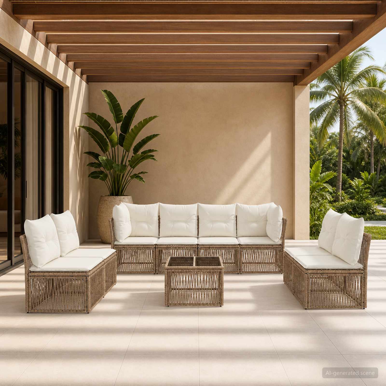 Tuinbankenset 9 pcs Beige poly rattan is nu te koop bij PeponiXL, paradijselijk wonen!