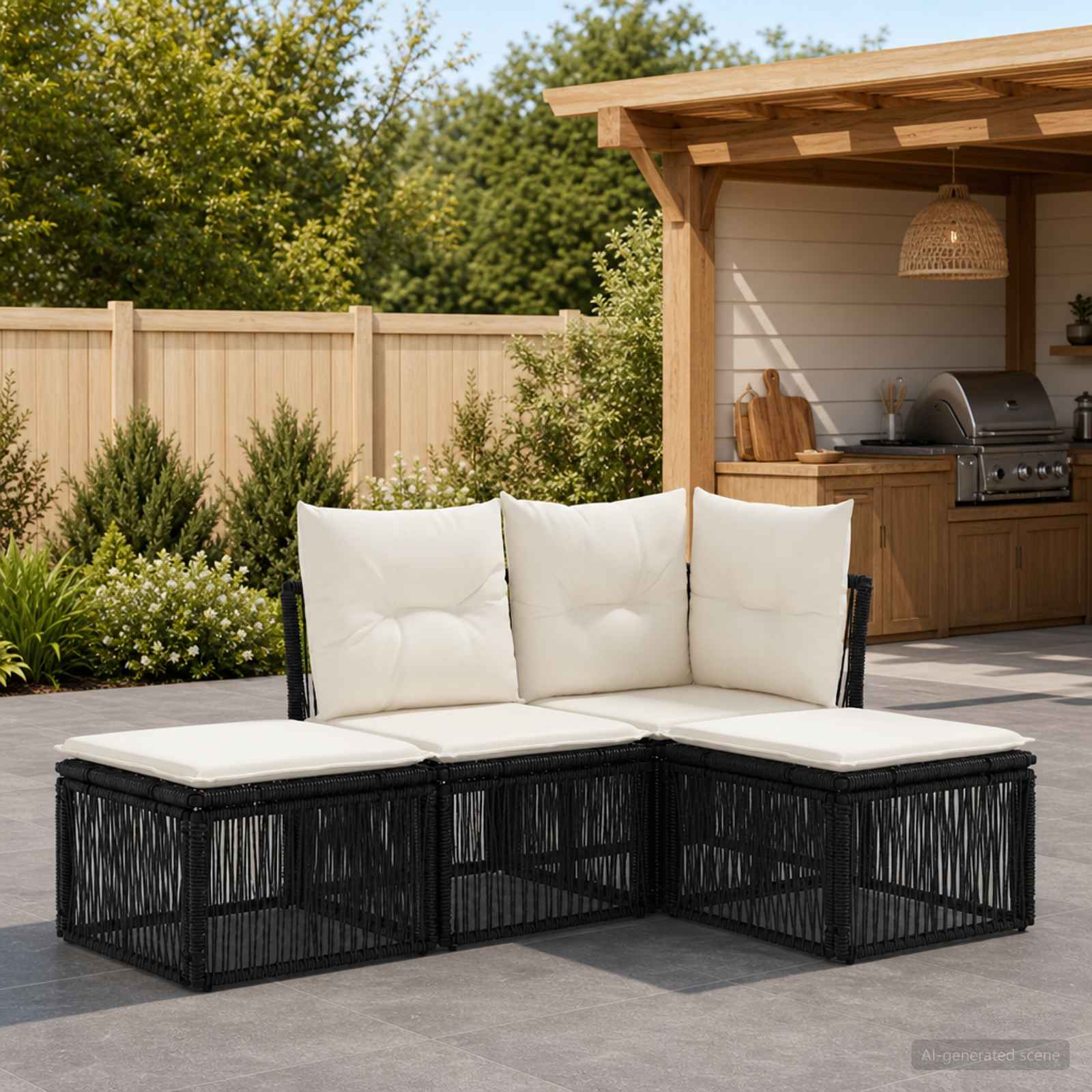 Tuinbankenset 4 pcs Zwart poly rattan is nu te koop bij PeponiXL, paradijselijk wonen!