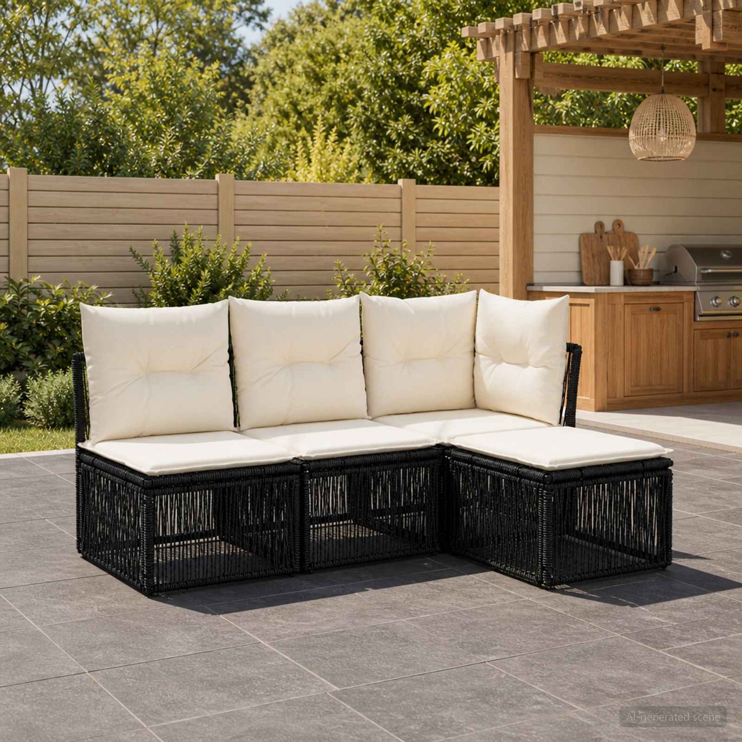 Tuinbankenset 4 pcs Zwart poly rattan is nu te koop bij PeponiXL, paradijselijk wonen!