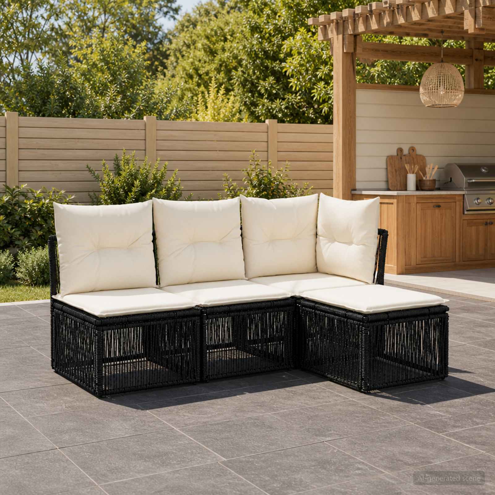 Tuinbankenset 4 pcs Zwart poly rattan is nu te koop bij PeponiXL, paradijselijk wonen!
