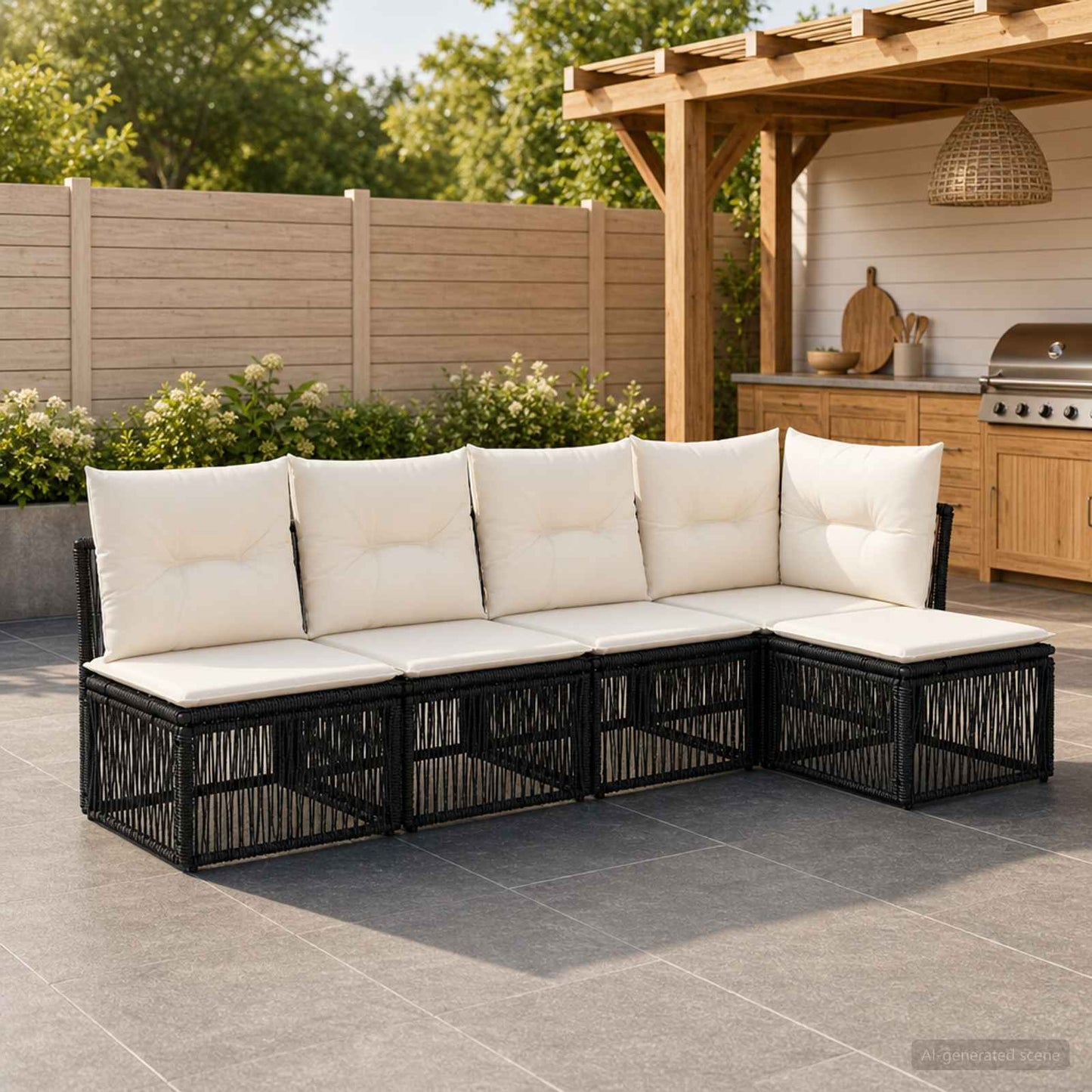 Tuinbankenset 5 pcs Zwart poly rattan is nu te koop bij PeponiXL, paradijselijk wonen!