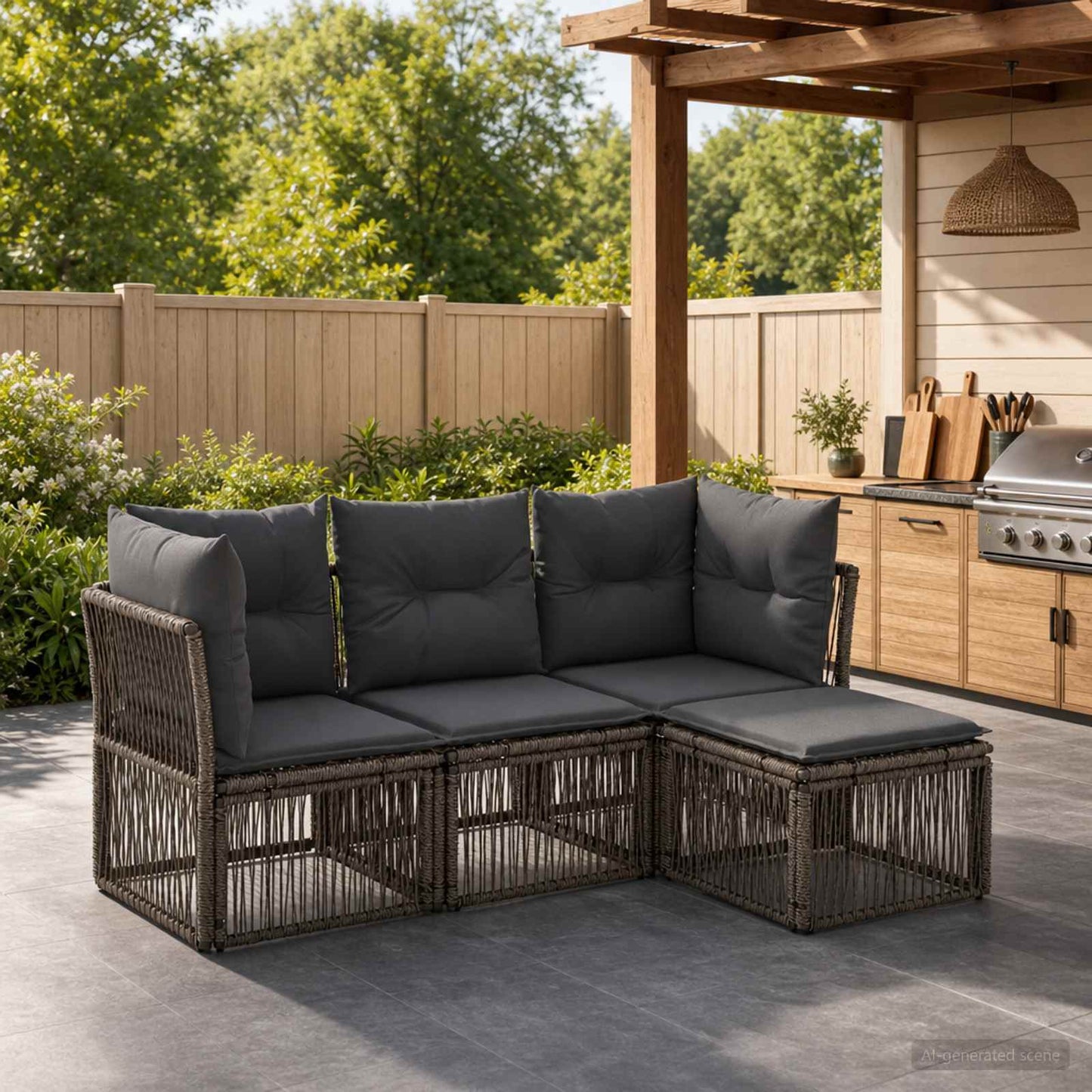 Tuinbankenset 4 pcs Grijs poly rattan is nu te koop bij PeponiXL, paradijselijk wonen!