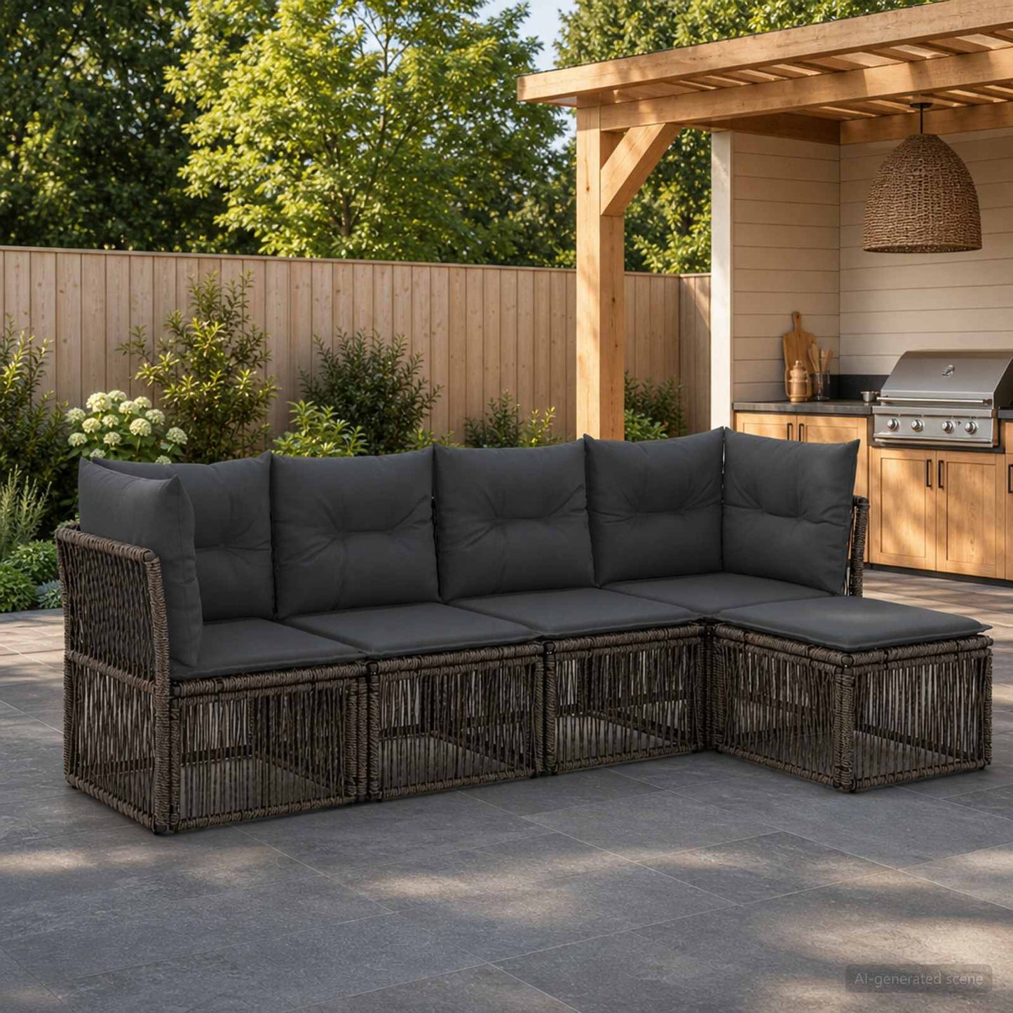 Tuinbankenset 5 pcs Grijs poly rattan is nu te koop bij PeponiXL, paradijselijk wonen!
