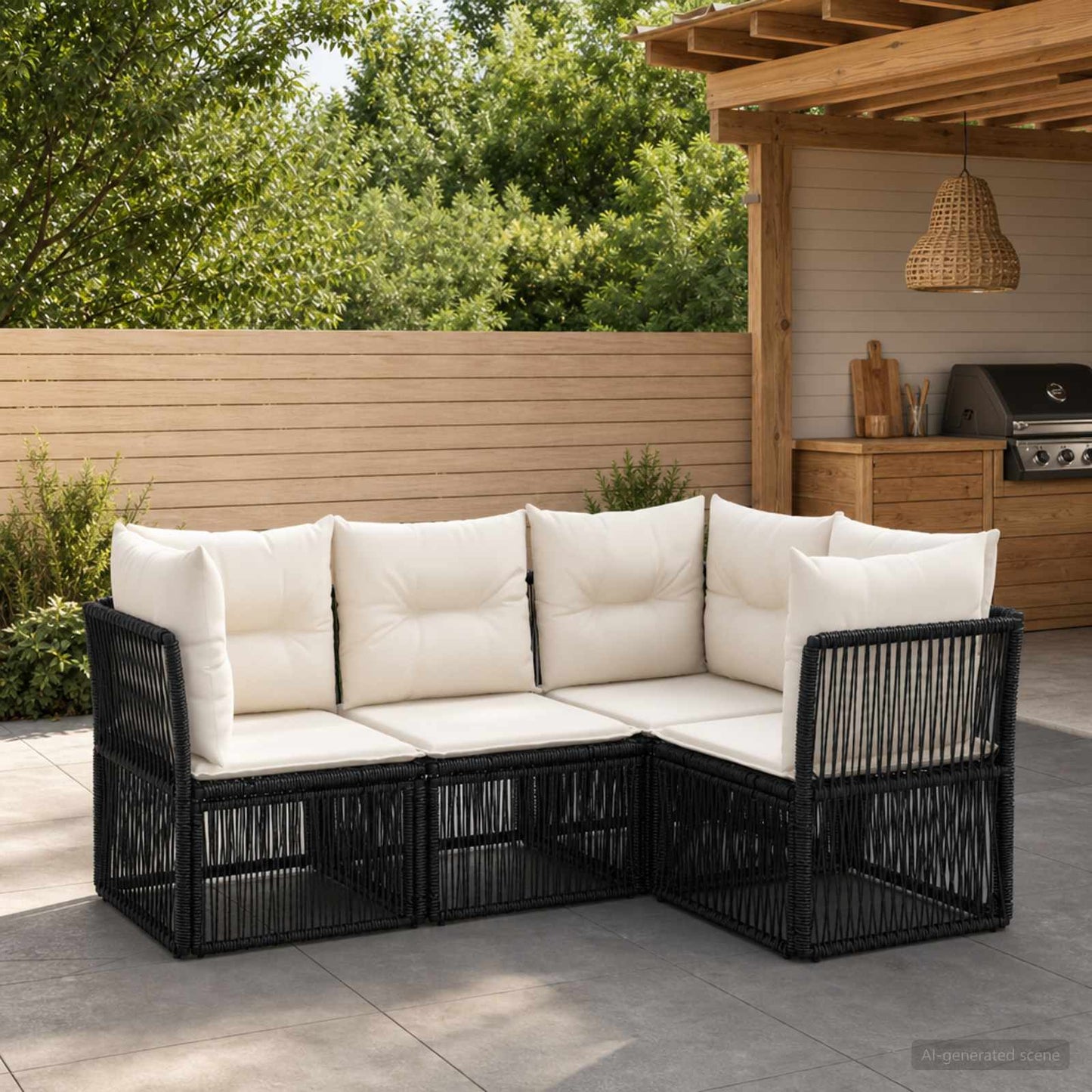Tuinbankenset 4 pcs Zwart poly rattan is nu te koop bij PeponiXL, paradijselijk wonen!