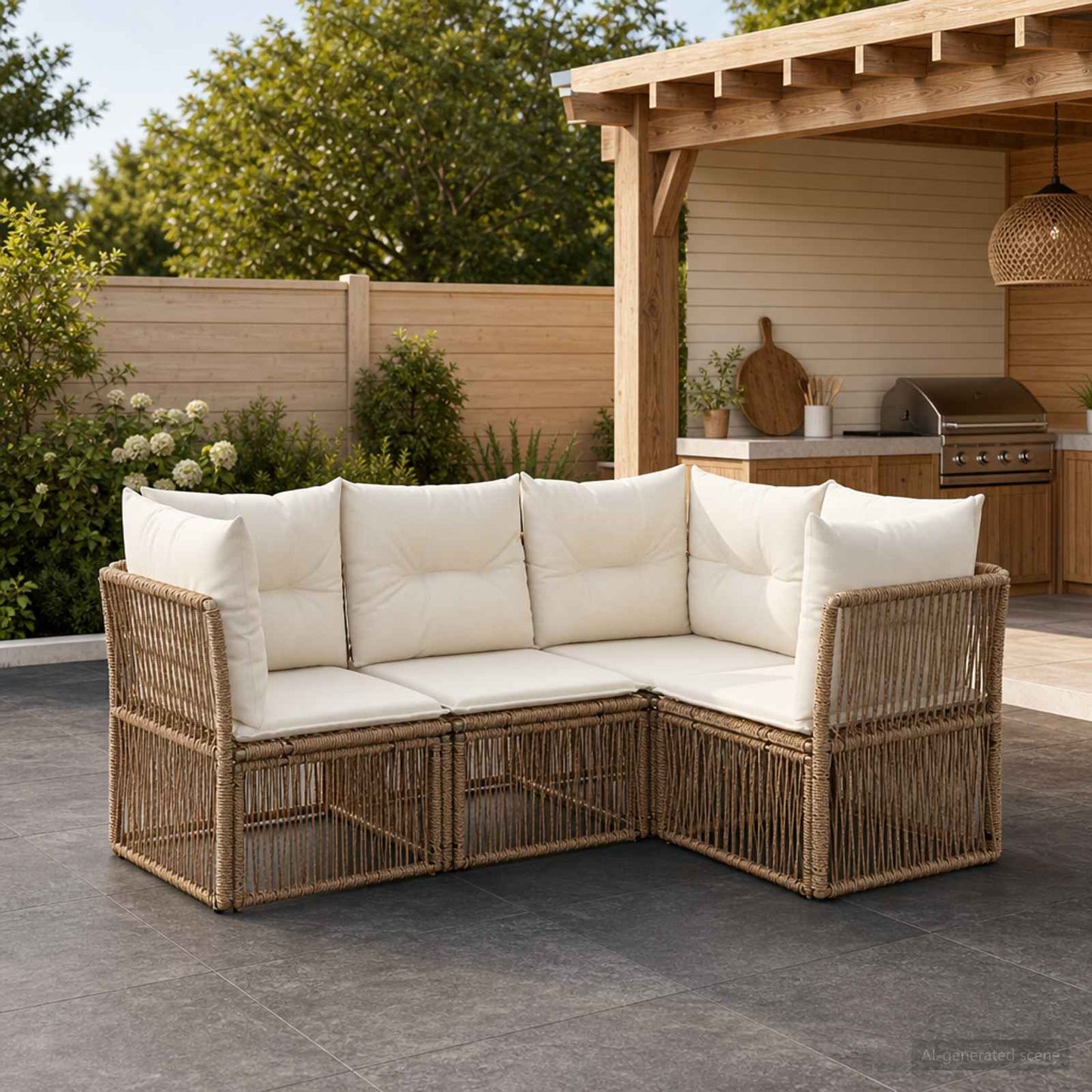 Tuinbankenset 4 pcs Beige poly rattan is nu te koop bij PeponiXL, paradijselijk wonen!
