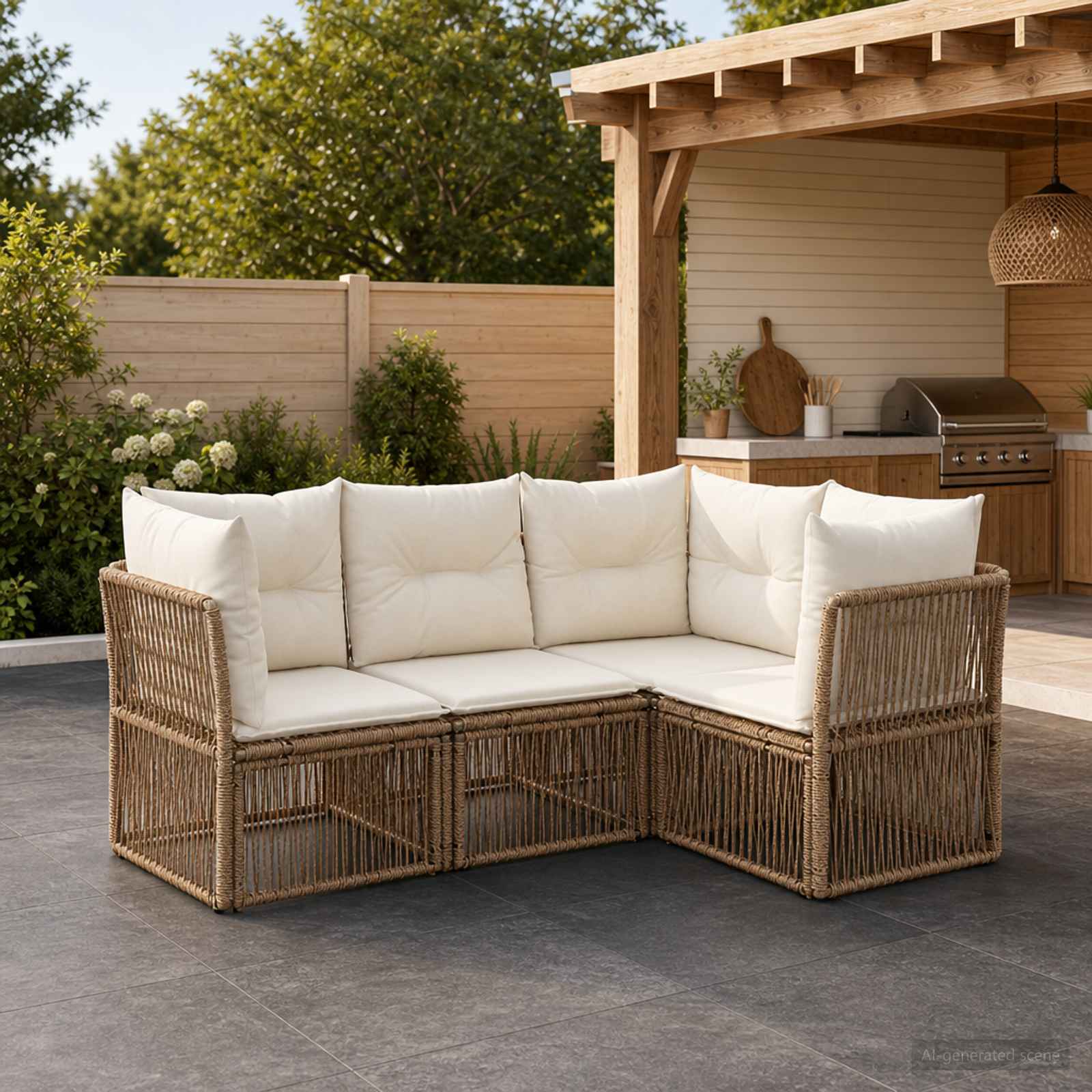 Tuinbankenset 4 pcs Beige poly rattan is nu te koop bij PeponiXL, paradijselijk wonen!
