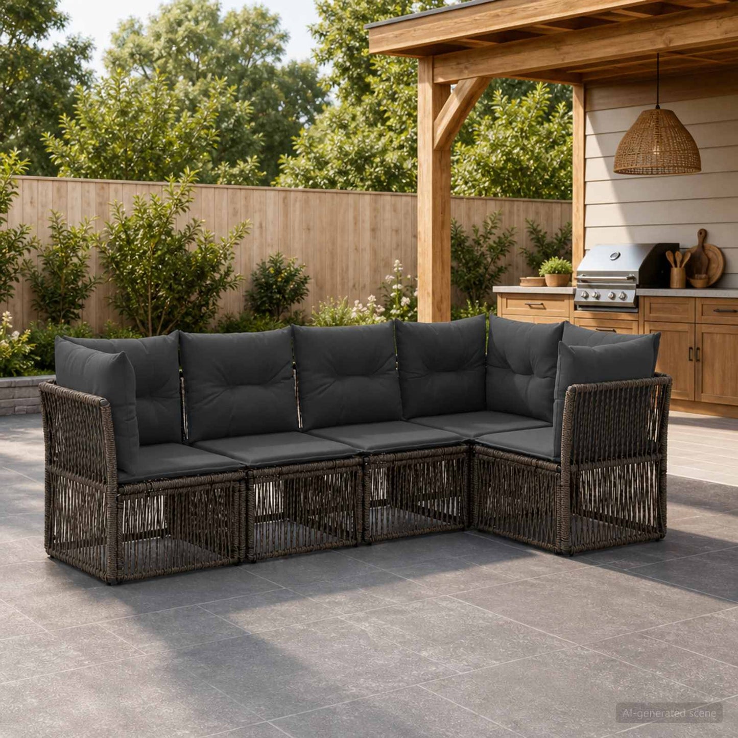 Tuinbankenset 5 pcs Grijs poly rattan is nu te koop bij PeponiXL, paradijselijk wonen!