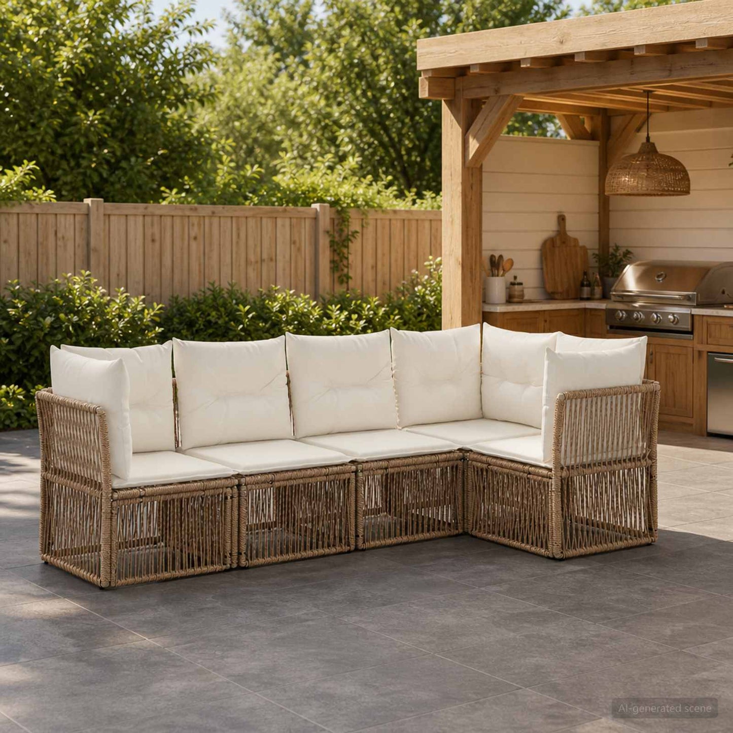 Tuinbankenset 5 pcs Beige poly rattan is nu te koop bij PeponiXL, paradijselijk wonen!