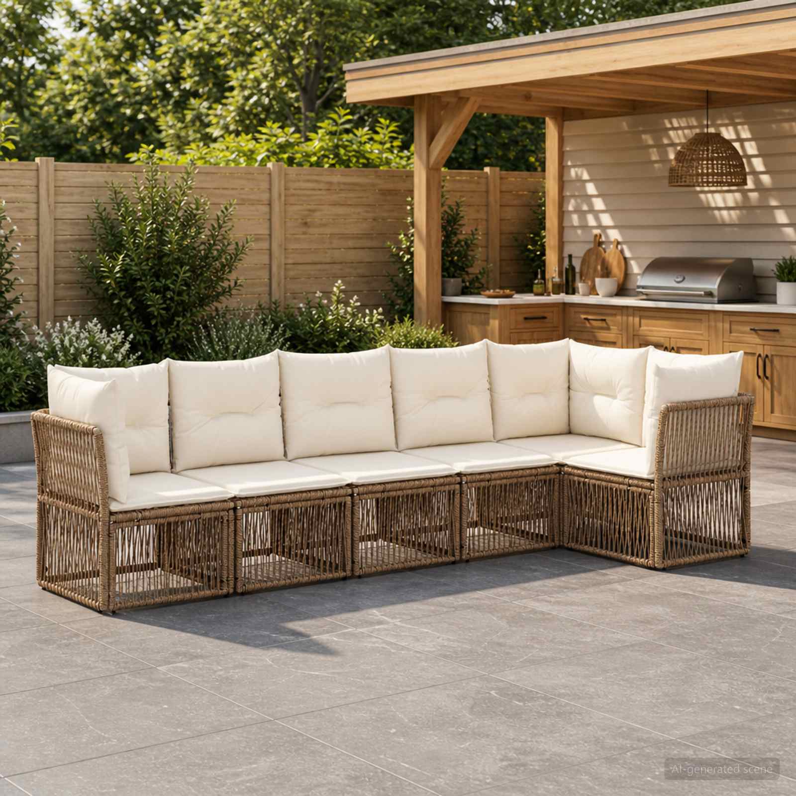 Tuinbankenset 6 pcs Beige poly rattan is nu te koop bij PeponiXL, paradijselijk wonen!