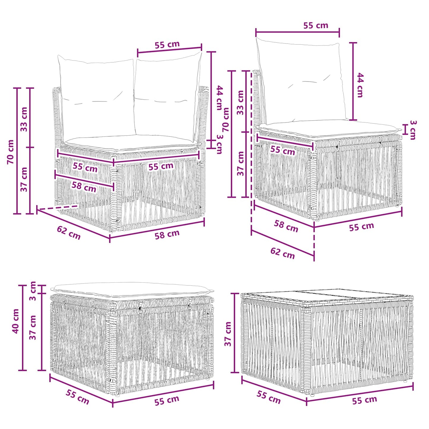 Tuinbankenset 6 pcs Grijs poly rattan is nu te koop bij PeponiXL, paradijselijk wonen!