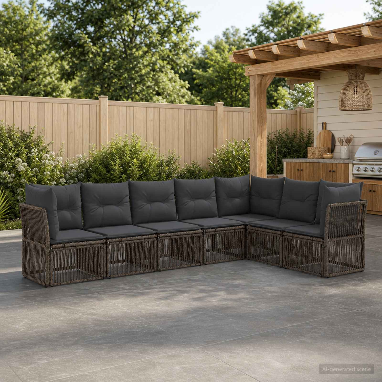 Tuinbankenset 7 pcs Grijs poly rattan is nu te koop bij PeponiXL, paradijselijk wonen!