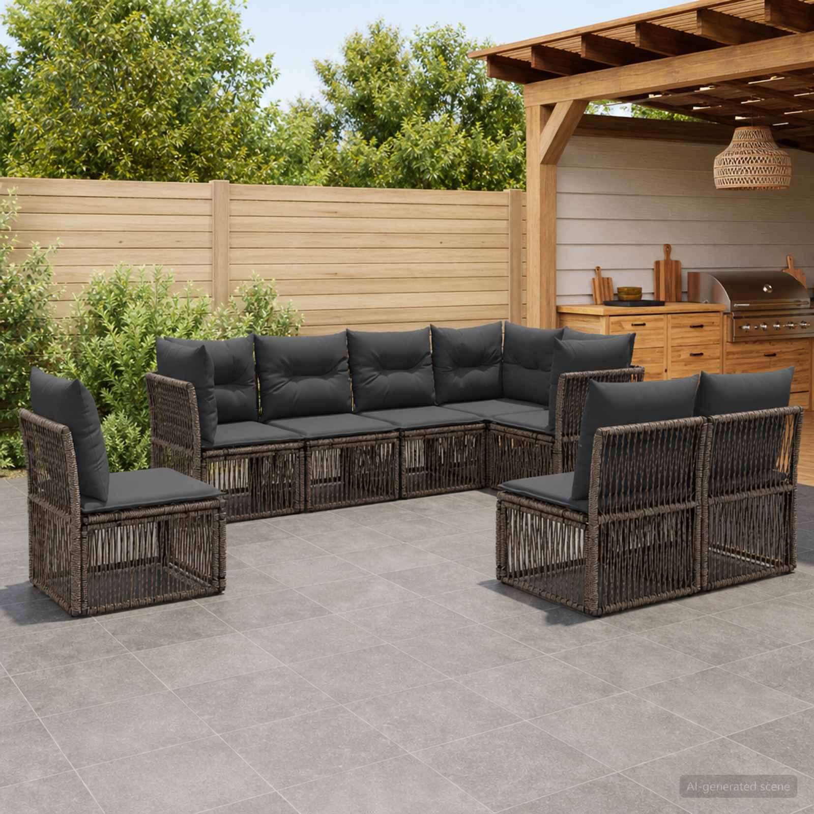 Tuinbankenset 8 pcs Grijs poly rattan is nu te koop bij PeponiXL, paradijselijk wonen!
