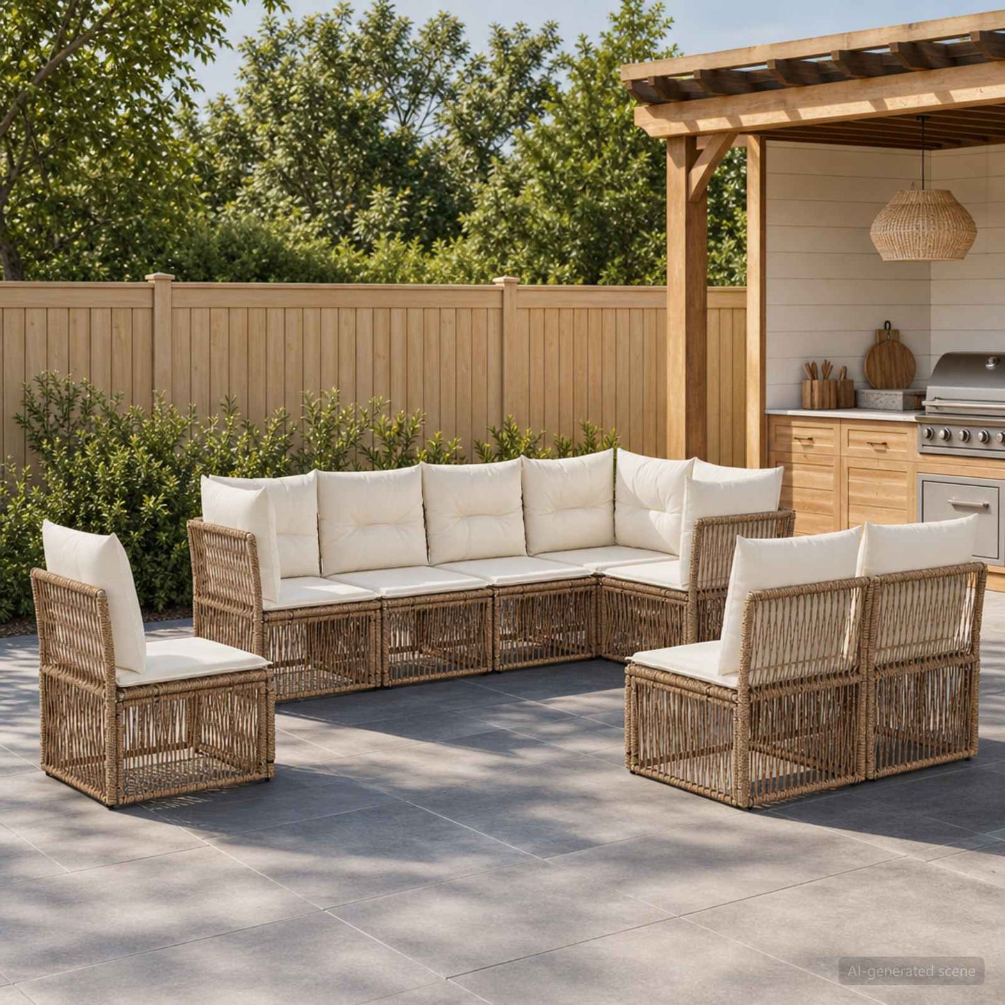 Tuinbankenset 8 pcs Beige poly rattan is nu te koop bij PeponiXL, paradijselijk wonen!