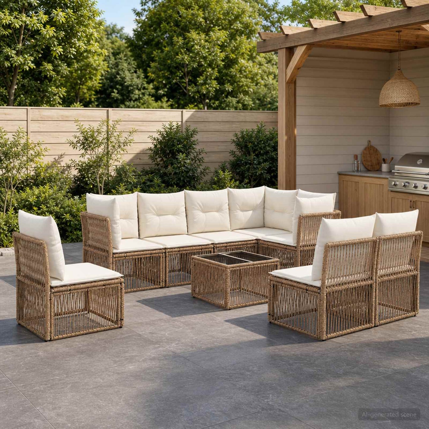 Tuinbankenset 9 pcs Beige poly rattan is nu te koop bij PeponiXL, paradijselijk wonen!