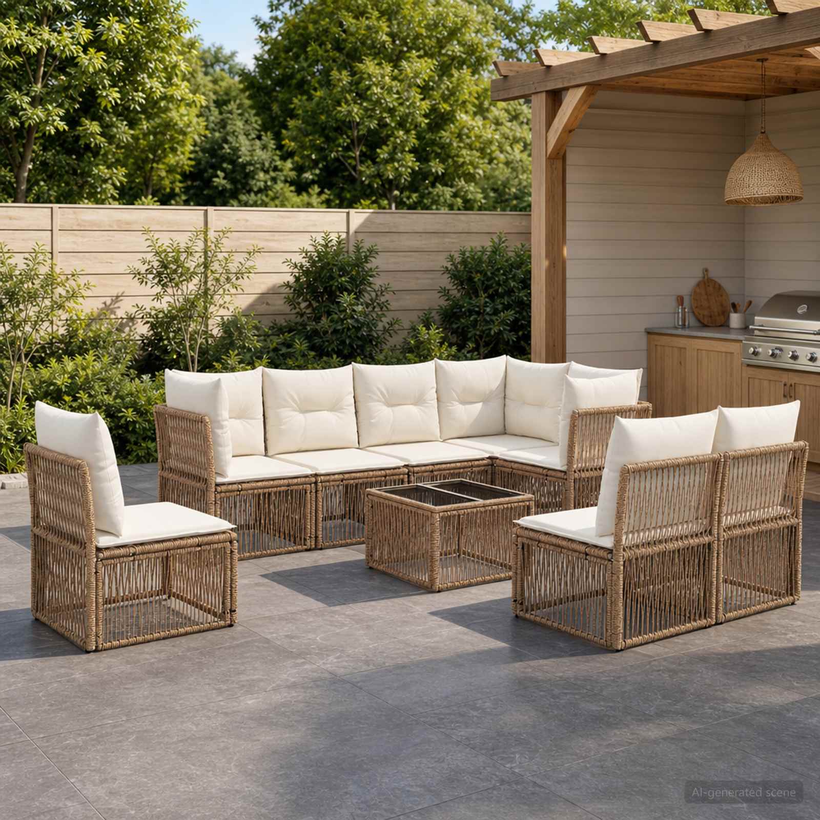 Tuinbankenset 9 pcs Beige poly rattan is nu te koop bij PeponiXL, paradijselijk wonen!