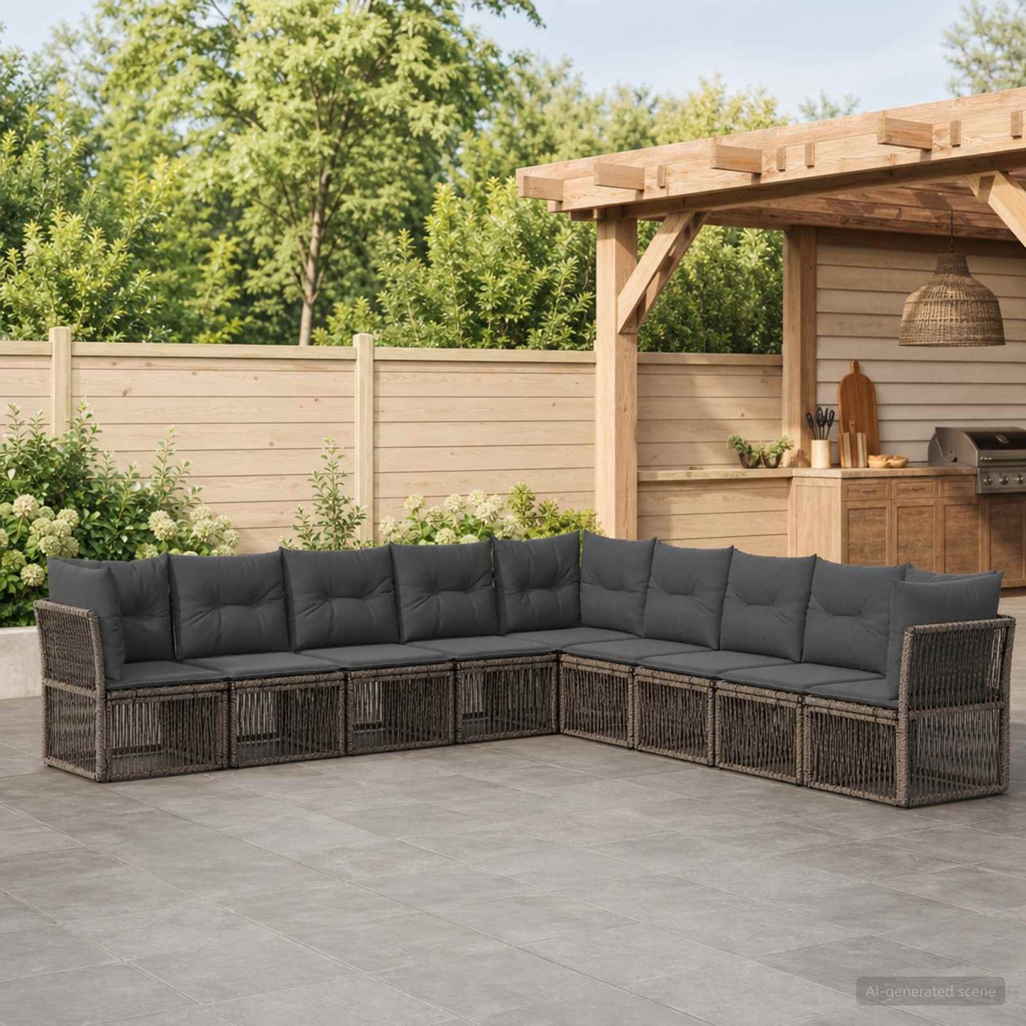 Tuinbankenset 9 pcs Grijs poly rattan is nu te koop bij PeponiXL, paradijselijk wonen!