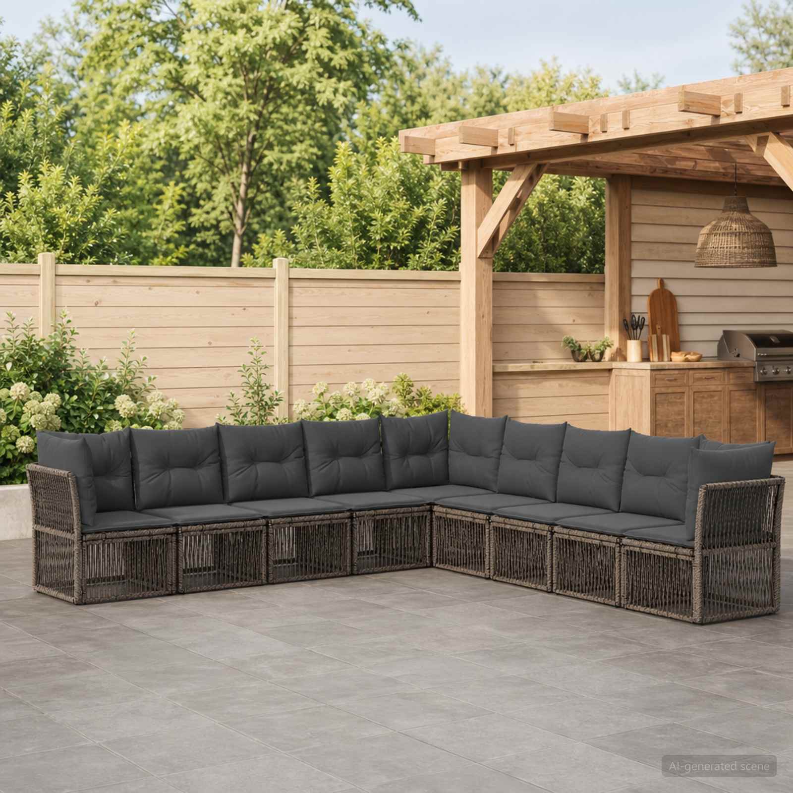 Tuinbankenset 9 pcs Grijs poly rattan is nu te koop bij PeponiXL, paradijselijk wonen!