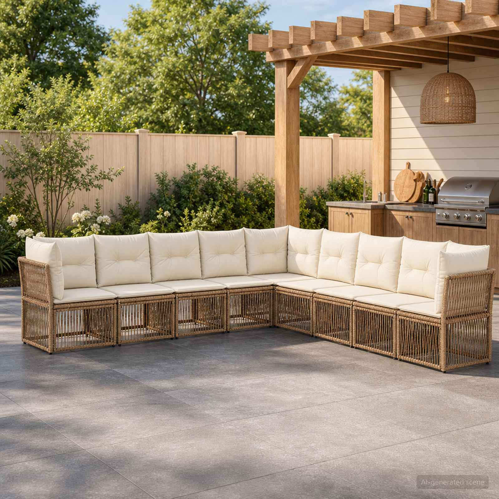 Tuinbankenset 9 pcs Beige poly rattan is nu te koop bij PeponiXL, paradijselijk wonen!