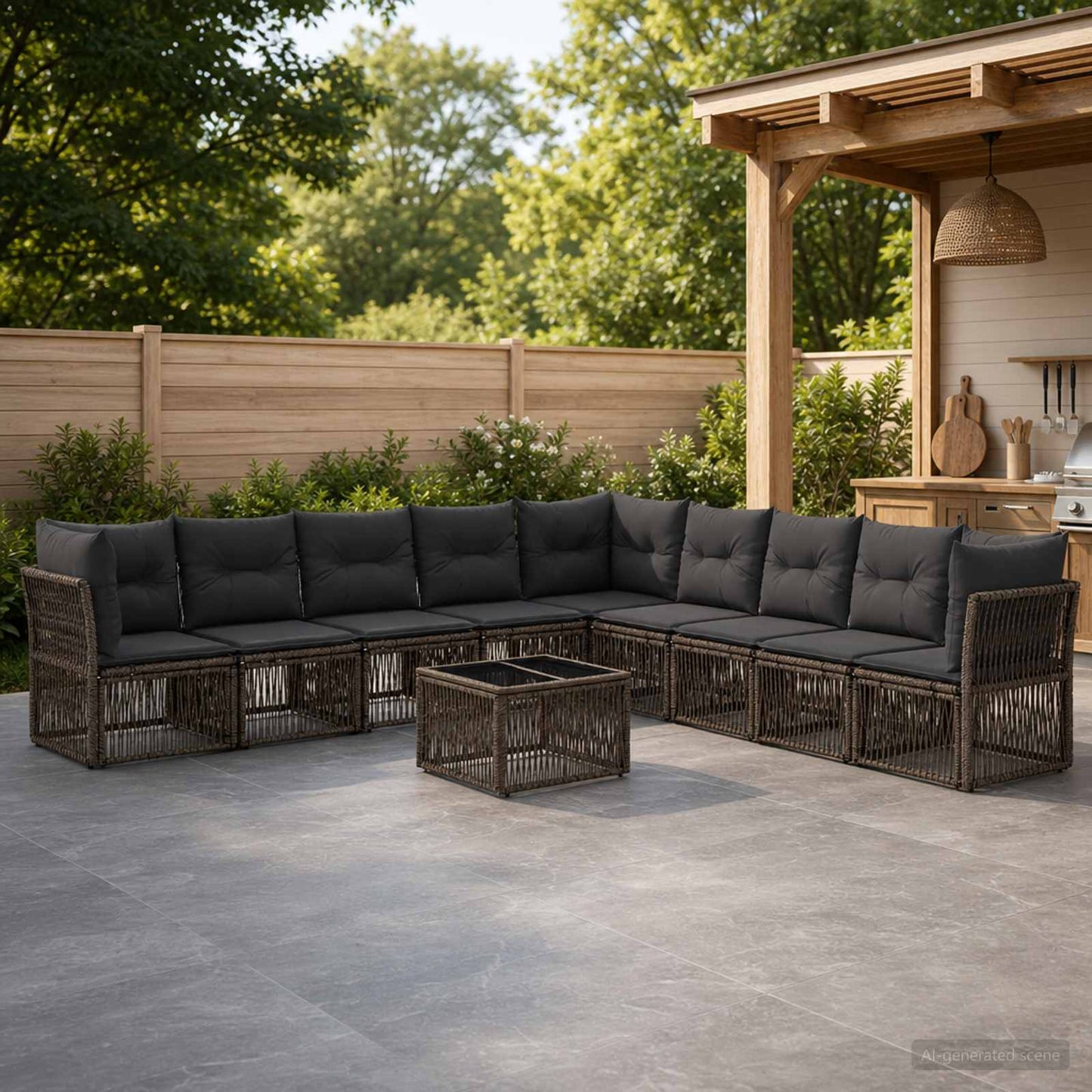 Tuinbankenset 10 pcs Grijs poly rattan is nu te koop bij PeponiXL, paradijselijk wonen!