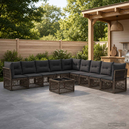 Tuinbankenset 10 pcs Grijs poly rattan is nu te koop bij PeponiXL, paradijselijk wonen!