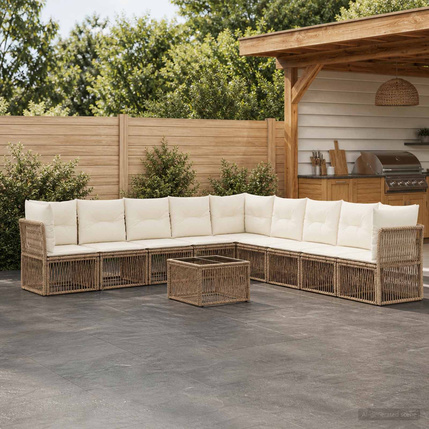 Tuinbankenset 10 pcs Beige poly rattan is nu te koop bij PeponiXL, paradijselijk wonen!