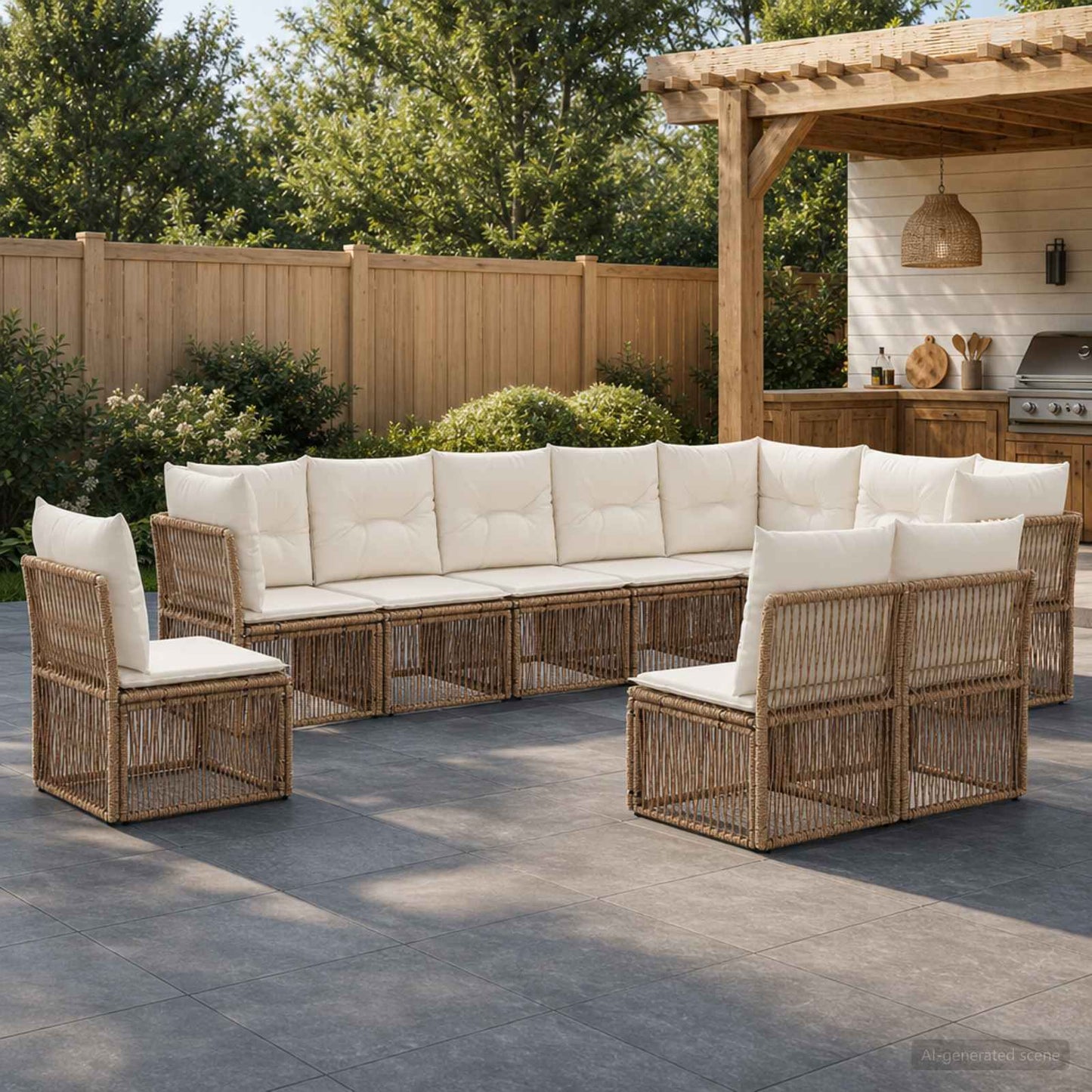 Tuinbankenset 10 pcs Beige poly rattan is nu te koop bij PeponiXL, paradijselijk wonen!