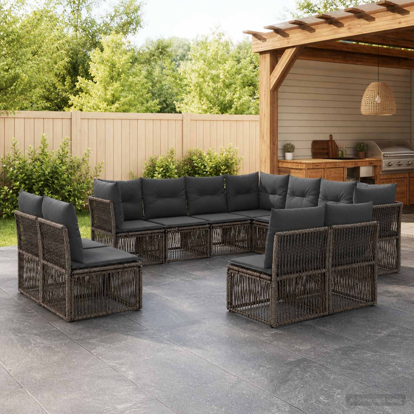 Tuinbankenset 11 pcs Grijs poly rattan is nu te koop bij PeponiXL, paradijselijk wonen!