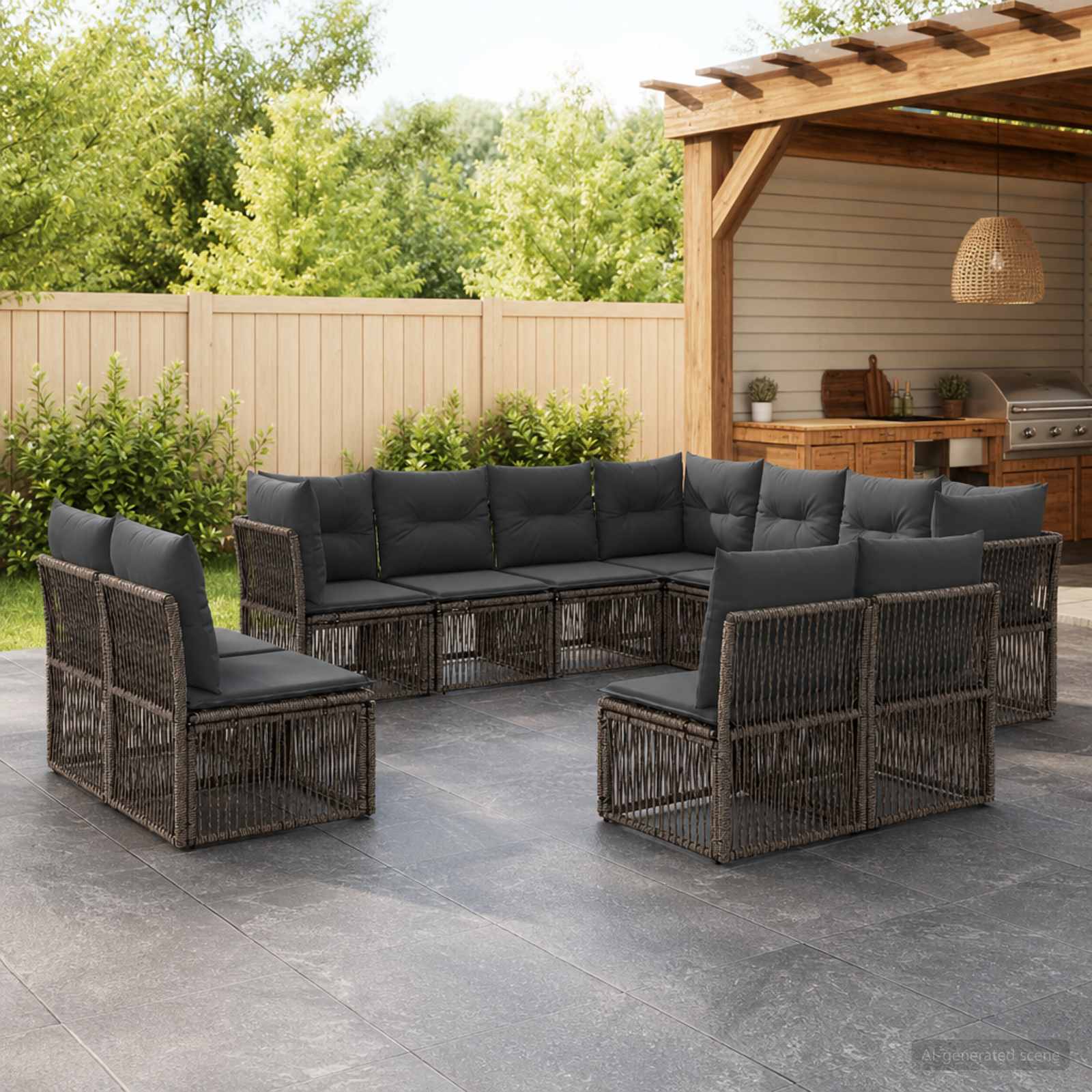 Tuinbankenset 11 pcs Grijs poly rattan is nu te koop bij PeponiXL, paradijselijk wonen!