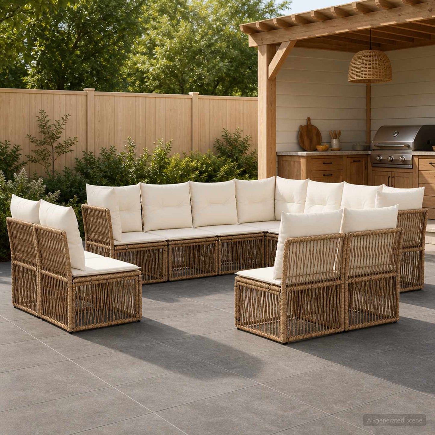 Tuinbankenset 11 pcs Beige poly rattan is nu te koop bij PeponiXL, paradijselijk wonen!