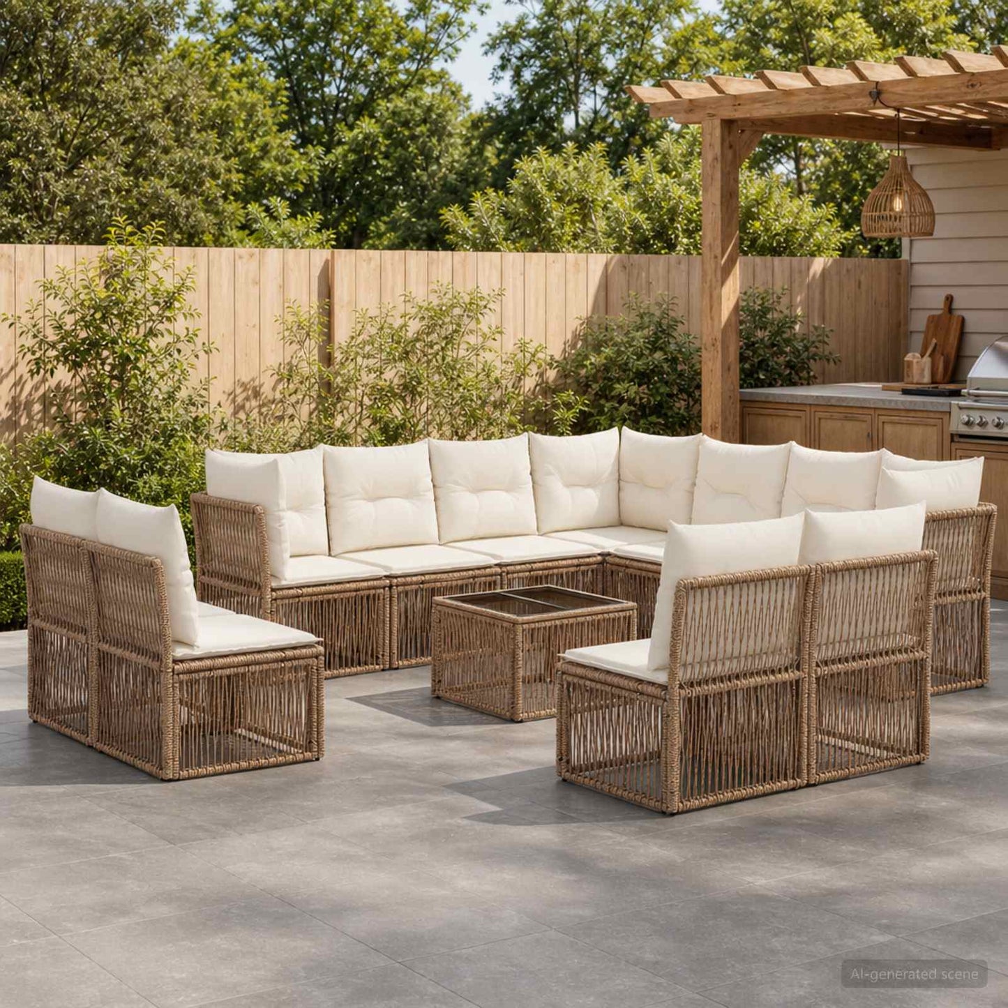Tuinbankenset 12 pcs Beige poly rattan is nu te koop bij PeponiXL, paradijselijk wonen!