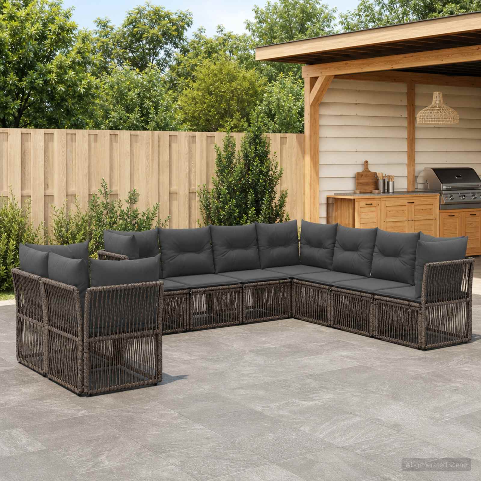 Tuinbankenset 9 pcs Grijs poly rattan is nu te koop bij PeponiXL, paradijselijk wonen!